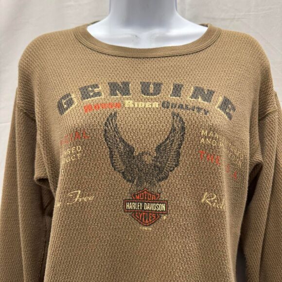 Vintage 90s Harley Davidson Thermal Long Sleeve Shirt Eagle Logo USA Made - Picture 3 of 7